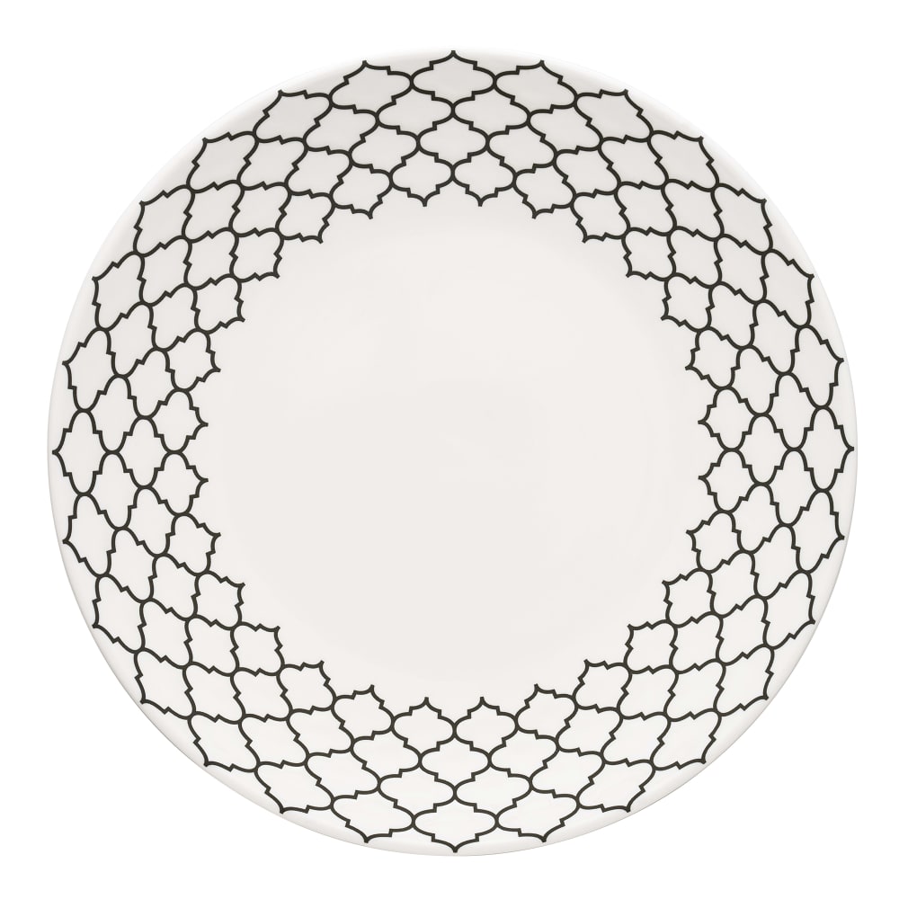 634-109999 11 1/8" Round Porcelain Plate - White w/ Black Embossed Pattern