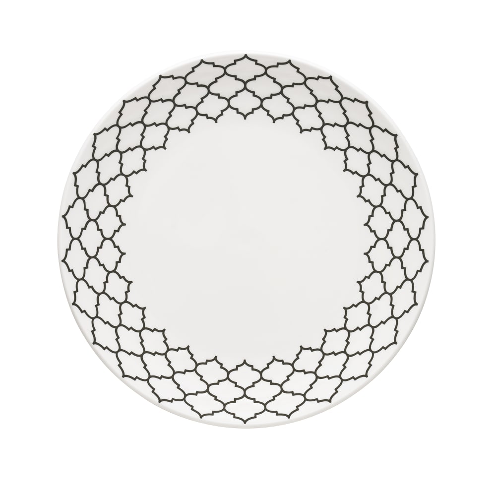 634-110000 10" Round Porcelain Plate - White w/ Black Embossed Pattern