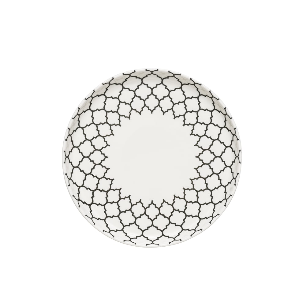 634-110001 8 1/4" Round Porcelain Plate - White w/ Black Embossed Pattern