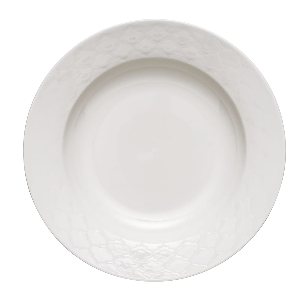 634-110011 10 oz Round Porcelain Soup Bowl - White w/ White Embossed Pattern