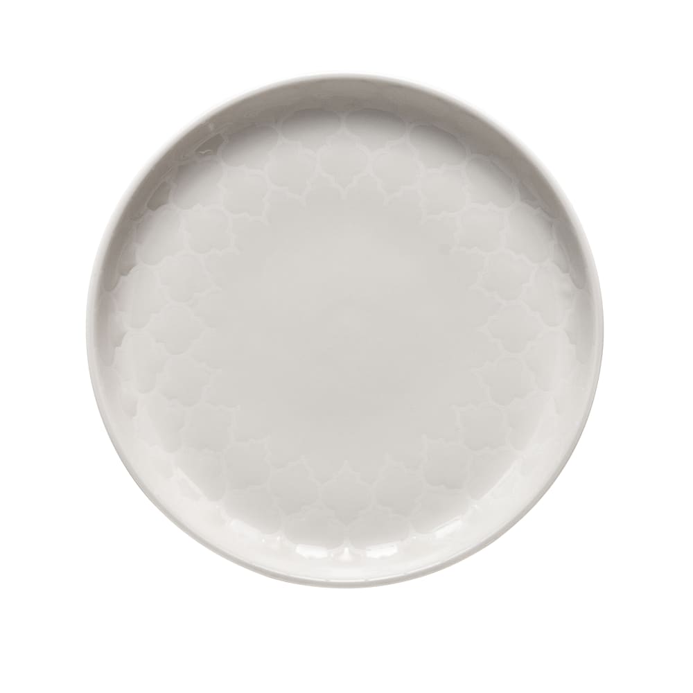634-110004 6 1/2" Round Porcelain Plate - White w/ White Embossed Pattern