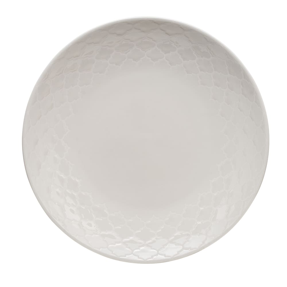634-110015 12 1/8" Round Porcelain Plate - White w/ White Embossed Pattern