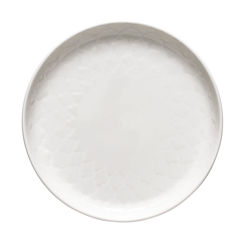 634-110018 8 1/4" Round Porcelain Plate - White w/ White Embossed Pattern