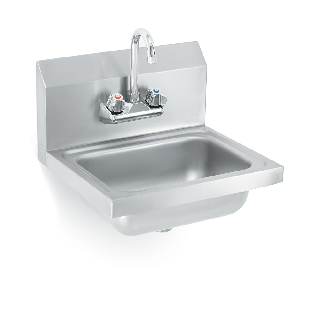 002-K1410C Wall Mount Commercial Hand Sink w/ 17"L x 15"W x 5 1/2"D Bowl, Goosenec...