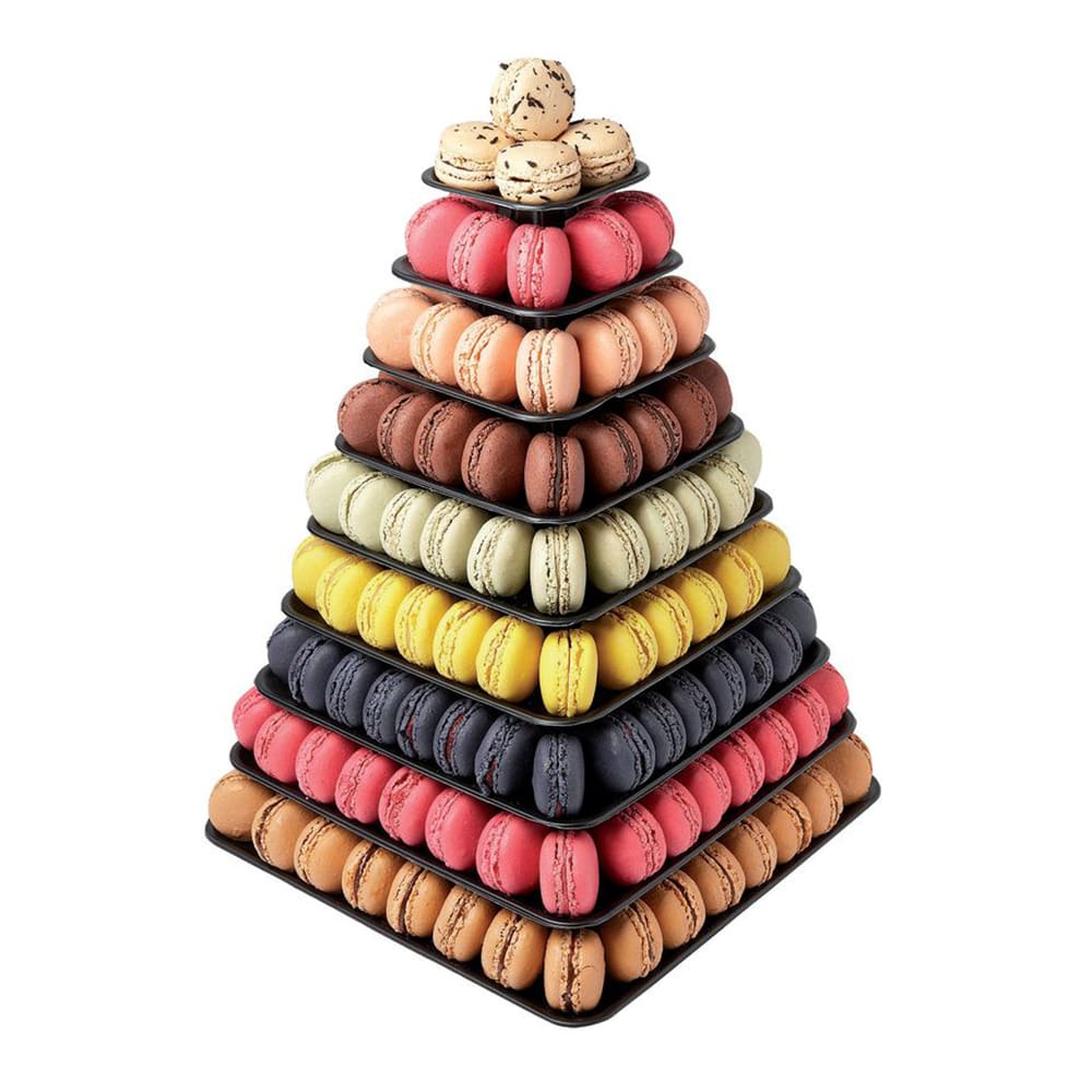 347-681592 9 Tier Macaron Pyramid Macaroon Display - 11 7/8"W x 17 1/3"H, Plastic, Blac...
