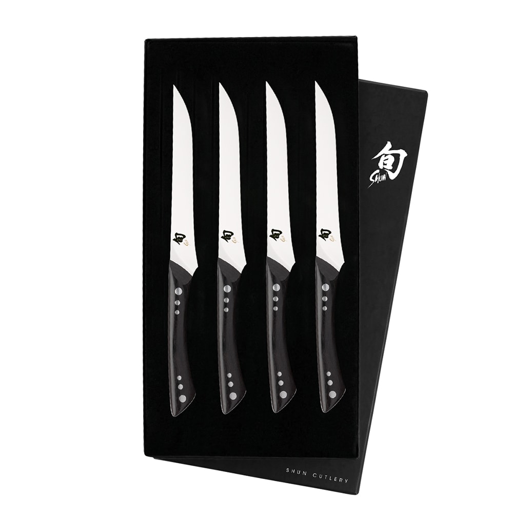 194-DMS0430 4 Piece Steak Knife Set w/ Ebony PakkaWood Handles, Stainless Steel