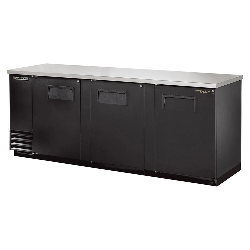 598-TBB4L 90 3/8" Bar Refrigerator - 3 Left Hinged Swinging Solid Doors, Black, 115v