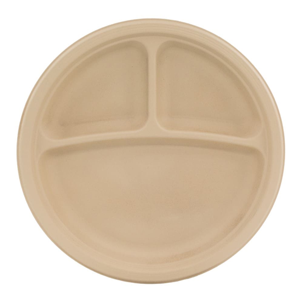 791-TPA103CB500IN 10 1/4" Round Disposable Plate w/ (3) Compartments - Molded Fiber, Natural