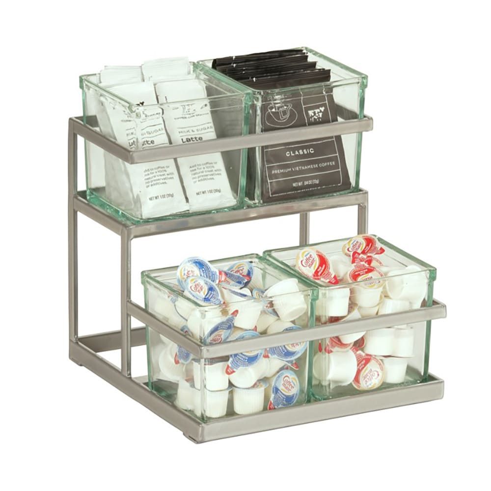 151-360439 Rectangular 4 Compartment Coffee/Tea Condiment Jar Display - Clear/Silver