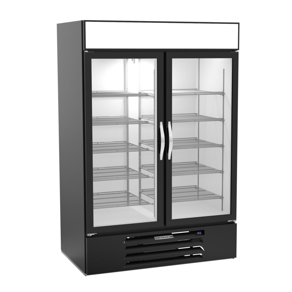 118-MMF49HC1B 52" Two Section Display Freezer w/ Swing Doors - Bottom Mount Compressor, Blac...