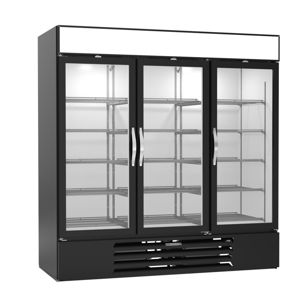 118-MMF72HC1B 75" Three Section Display Freezer w/ Swing Doors - Bottom Mount Compressor, Bl...