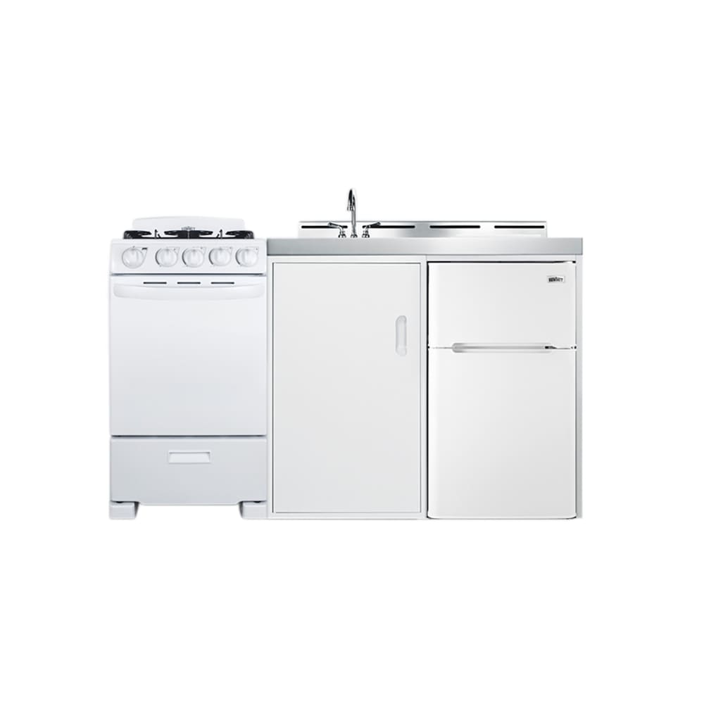162-ACK60GASW 58 5/8" Kitchenette w/ Sink, Gas Range, & Refrigerator/Freezer - White, 11...