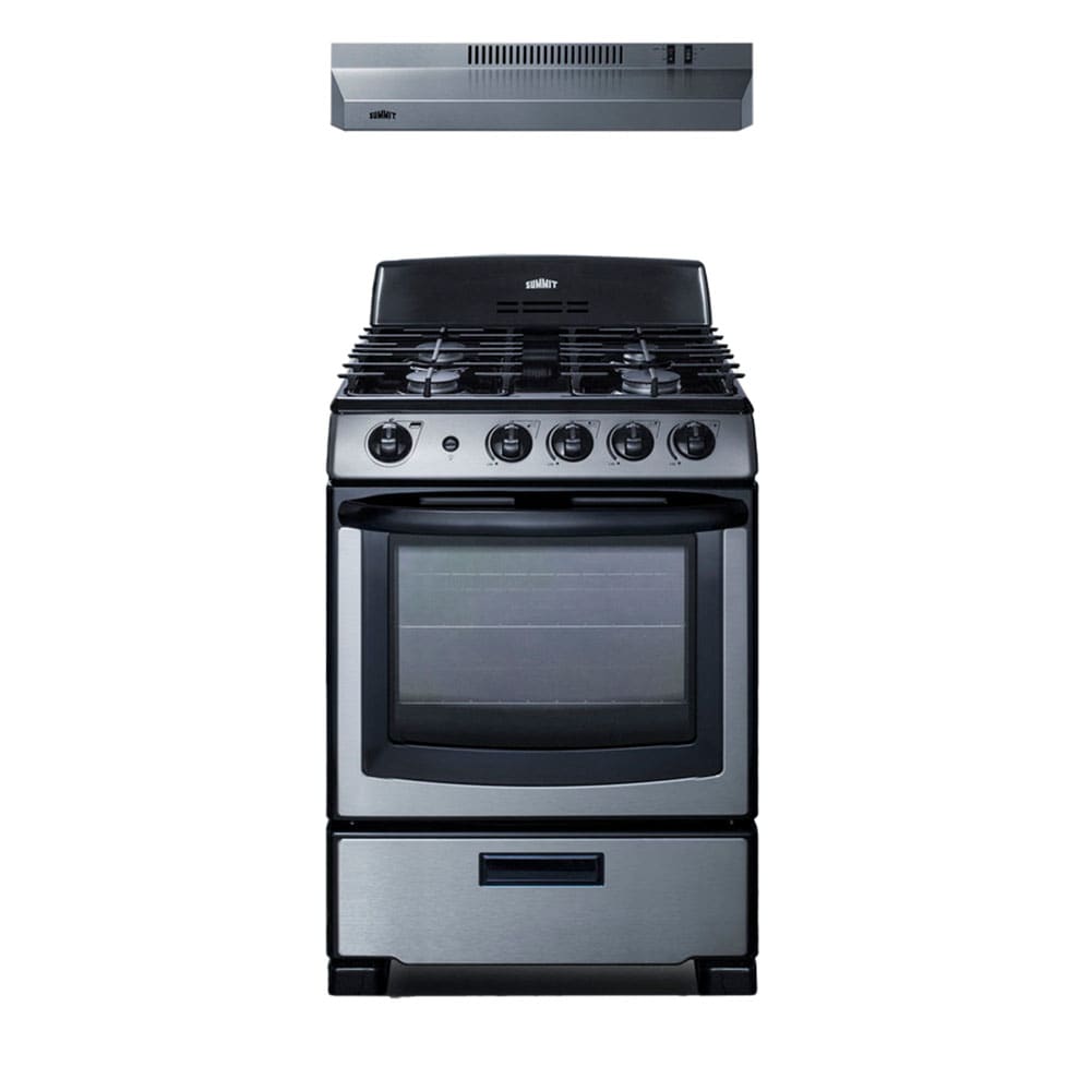 162-RGH24RSS 24" Gas Stove w/ (4) Burners & Convertible Hood Set - Stainless Steel, Conv...