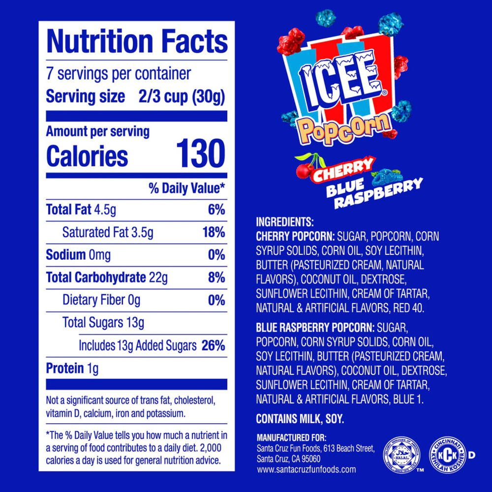 Gold Medal 3762 7 oz Bagged ICEE® Cherry & Blue Raspberry Popcorn