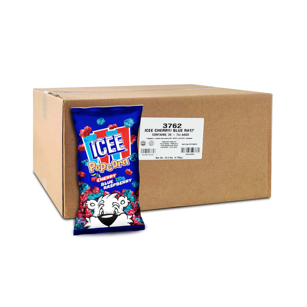 Gold Medal 3762 7 oz Bagged ICEE® Cherry & Blue Raspberry Popcorn