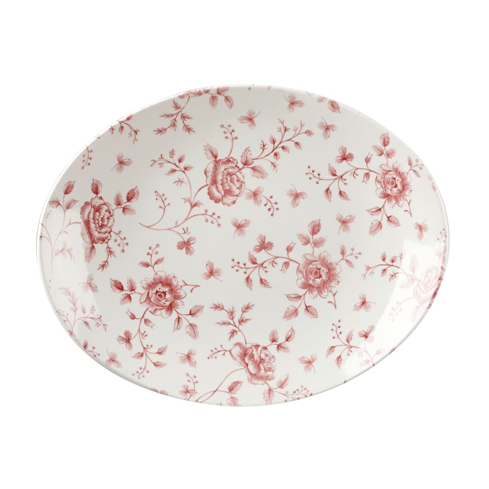 893-RCCOP121 Oval Vintage Prints Plate - 12 1/2" x 10", Ceramic, Cranberry Rose Chintz