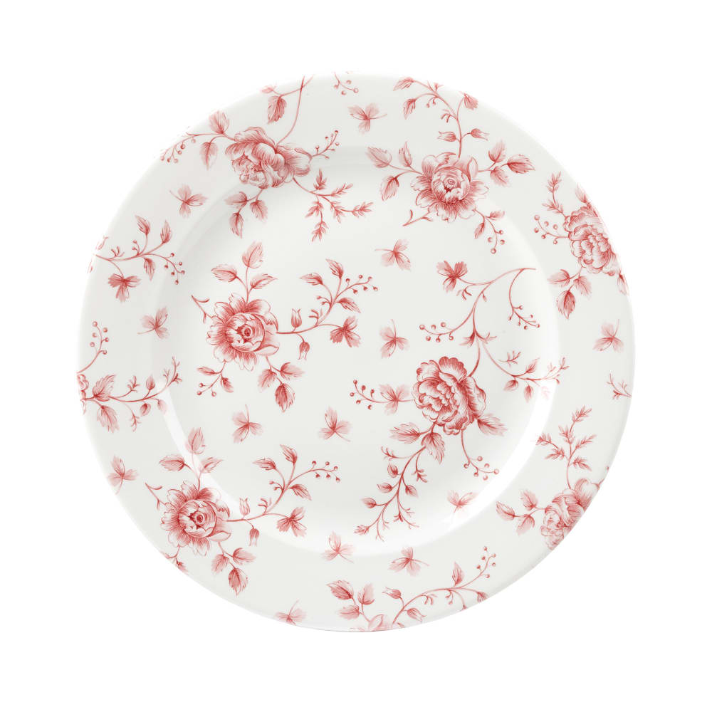 893-RCCVP581 10 7/8" Round Vintage Prints Profile Plate - Ceramic, Cranberry Rose Chintz