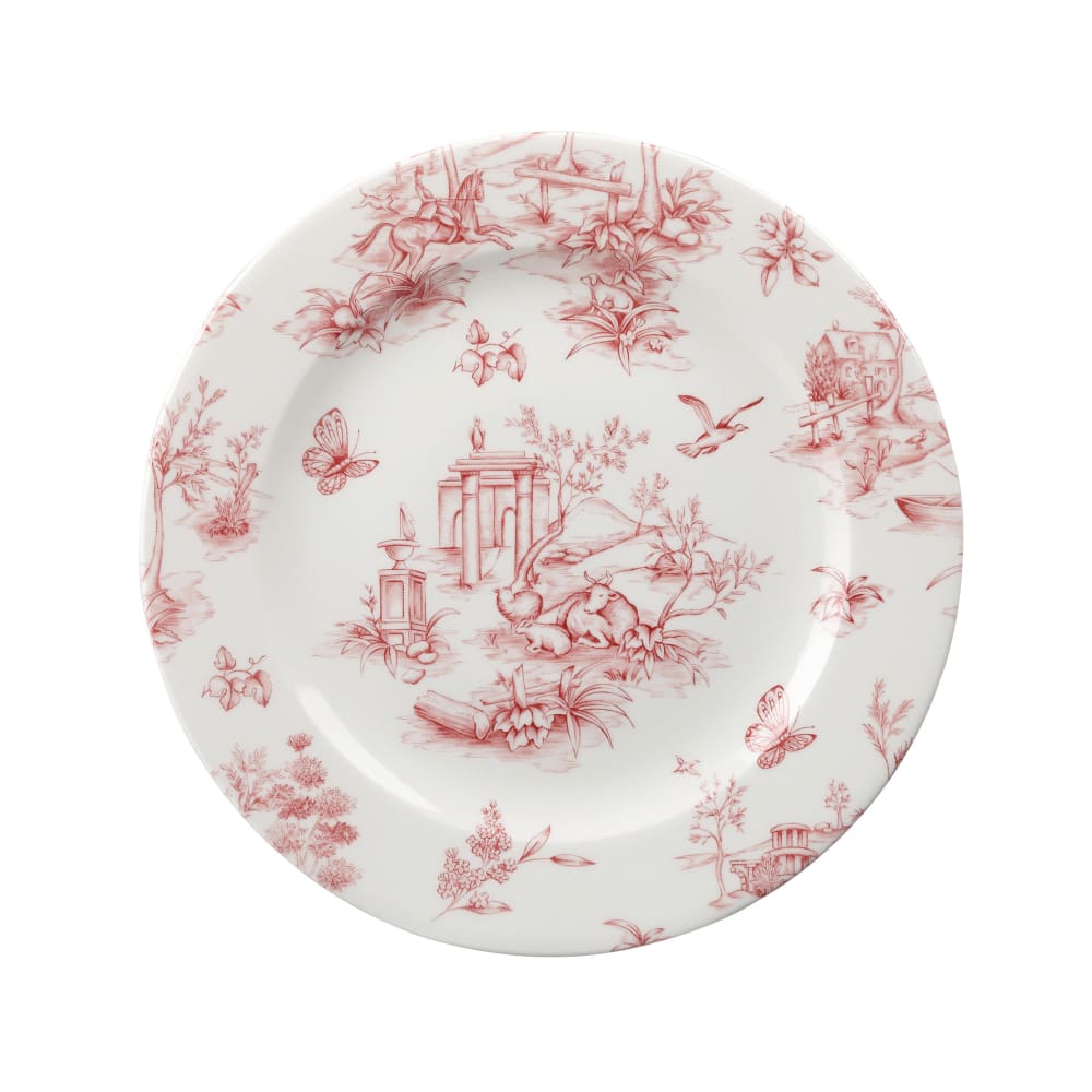 893-TOCVP81 8 1/4" Round Vintage Prints Tea Plate - Ceramic, Toile Cranberry