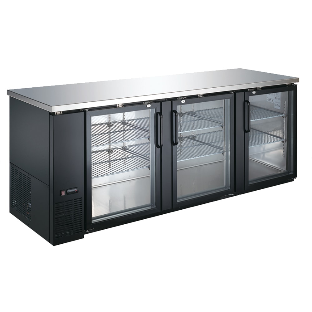 407-USBB9028G 90" Bar Refrigerator - 2 Swinging Glass Doors, Black, 115v