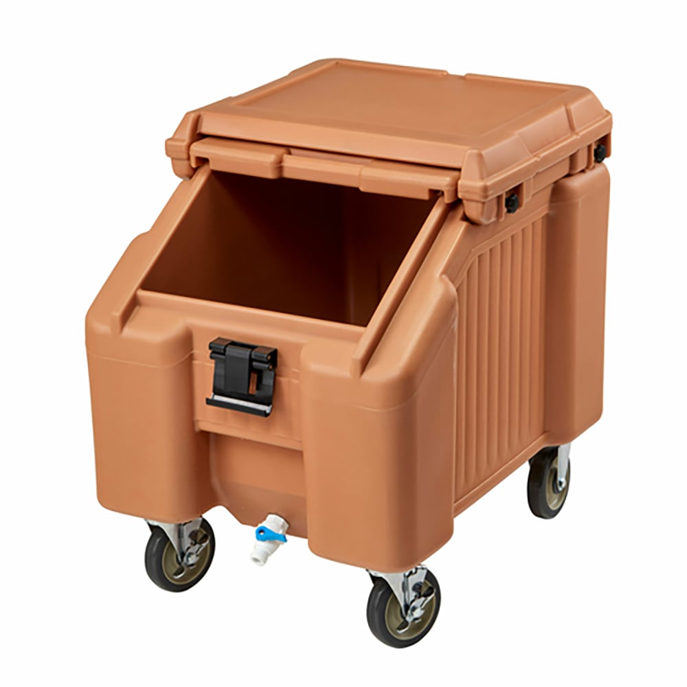 144-ICS100L157 100 lb Insulated Mobile Ice Caddy - Plastic, Coffee Beige