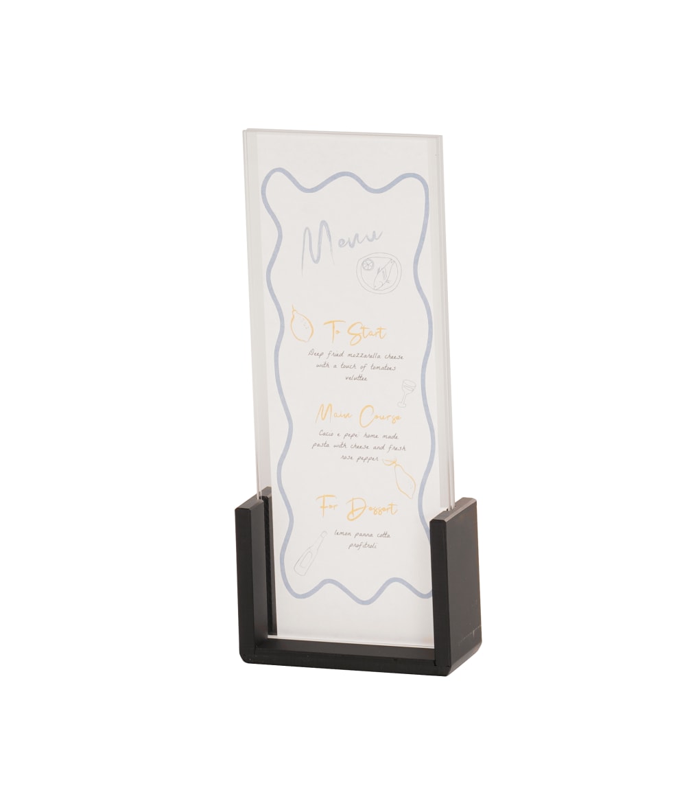 151-1510411 Tabletop Menu Card Holder w/ Acrylic Insert - 4W x 11"H, Black Base