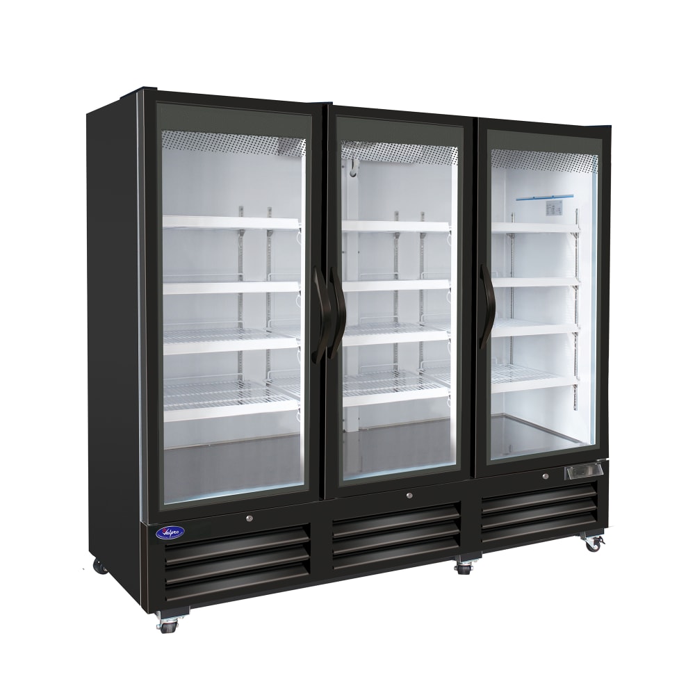 970-VP3F72M 81" Three Section Display Freezer w/ Swing Door - Bottom Mount Compressor, Black...