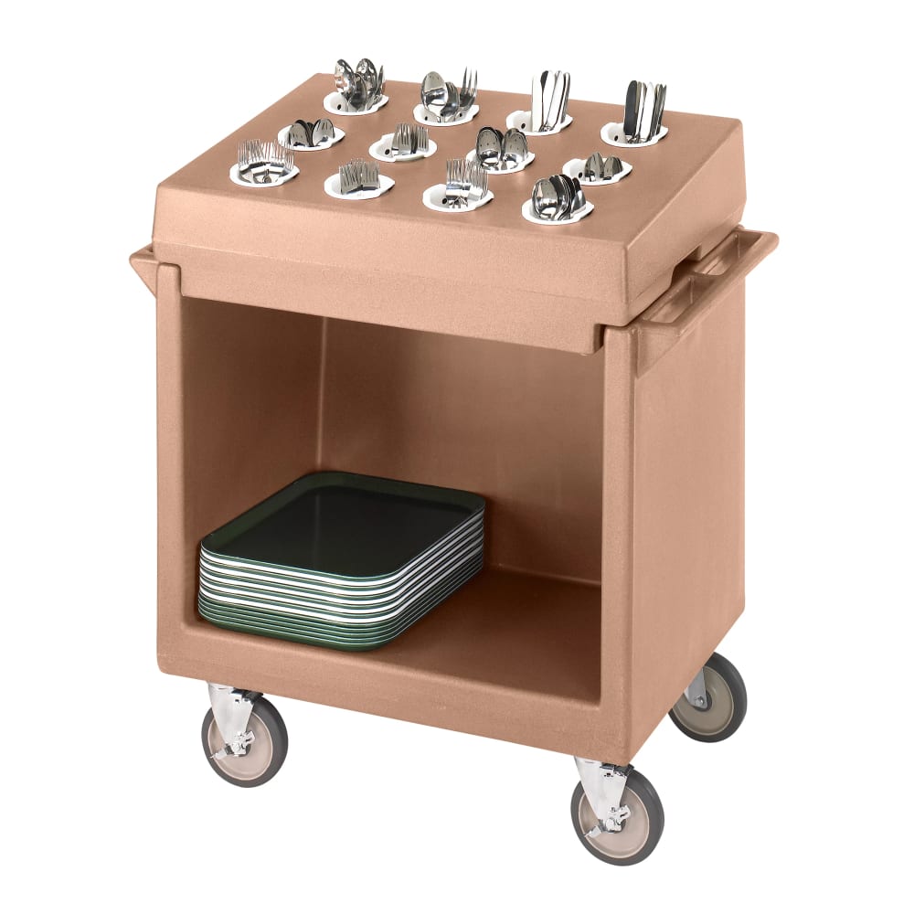144-TDC2029157 38 1/8" Mobile Dish Caddy w/ (1) Shelf - Plastic, Coffee Beige