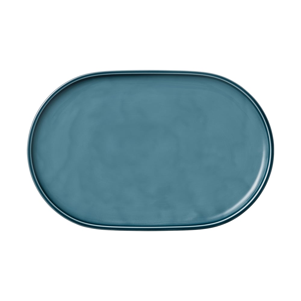 887-9252236E 14 1/8" x 9 1/4" Oval Companion Platter - Porcelain, Petrol Blue
