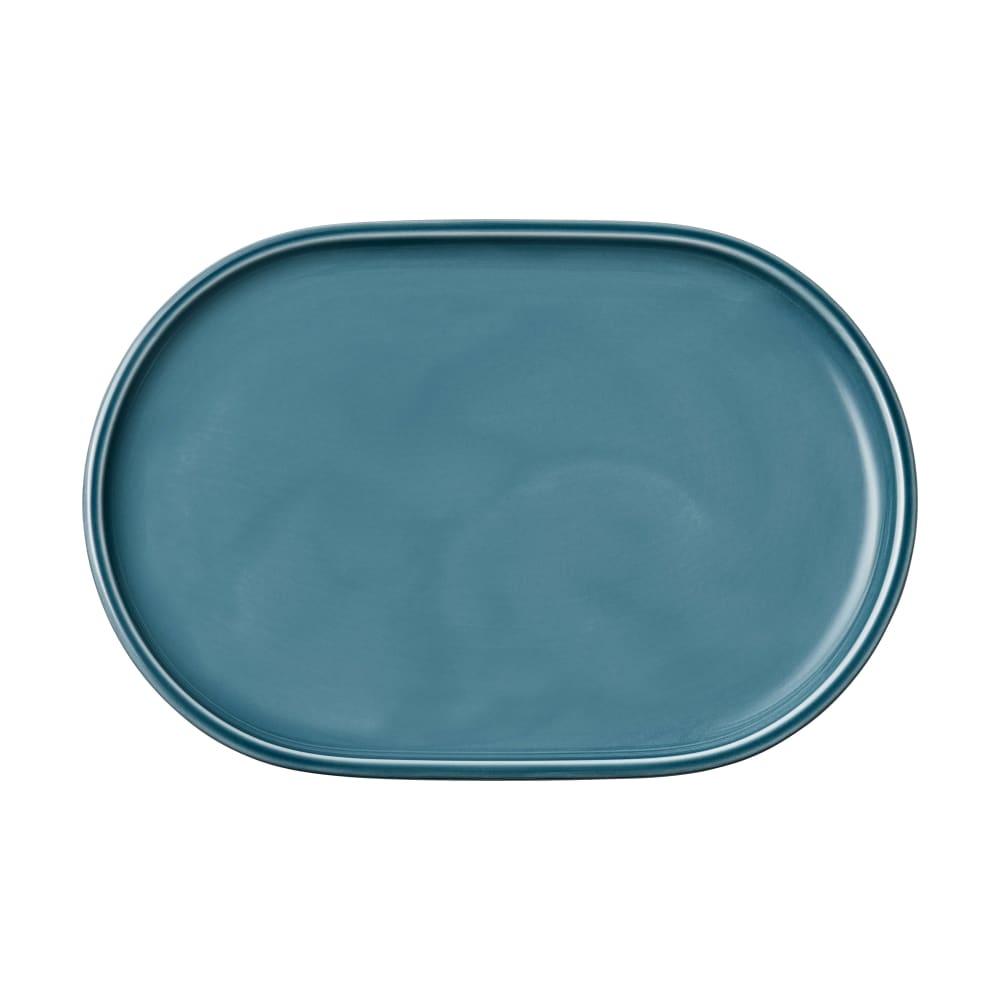 887-9252223E 9 1/8" x 6 3/8" Oval Companion Platter - Porcelain, Petrol Blue