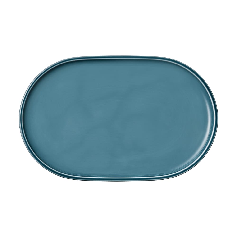 887-9252230E 11 3/4" x 7 5/8" Oval Companion Platter - Porcelain, Petrol Blue