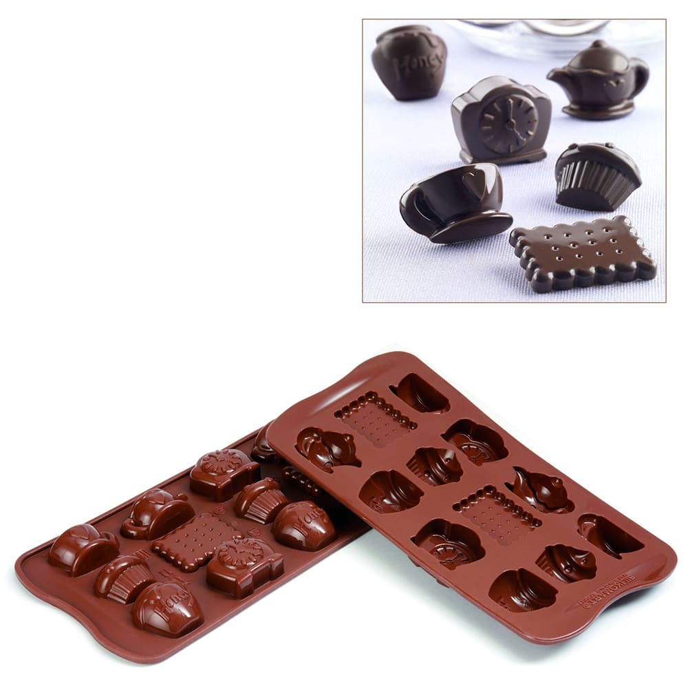 330-SCG17 Tea Time Mold w/ 15 Sections - Silicone, Brown