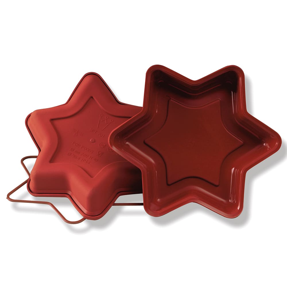 330-SFT201 10 1/4" Small Star Mold - 1 1/2"H, Silicone, Red