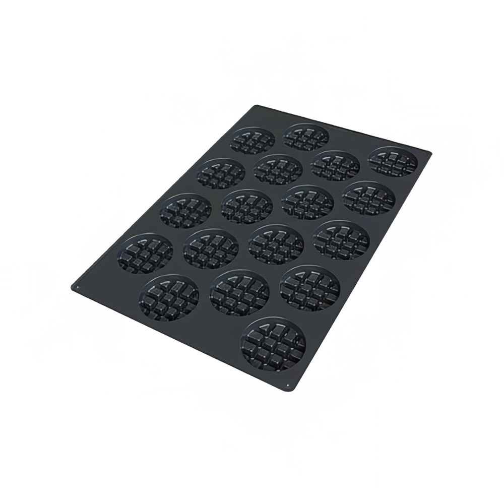 330-SQ051 Round Waffle Mold w/ 18 Sections - Silicone, Black