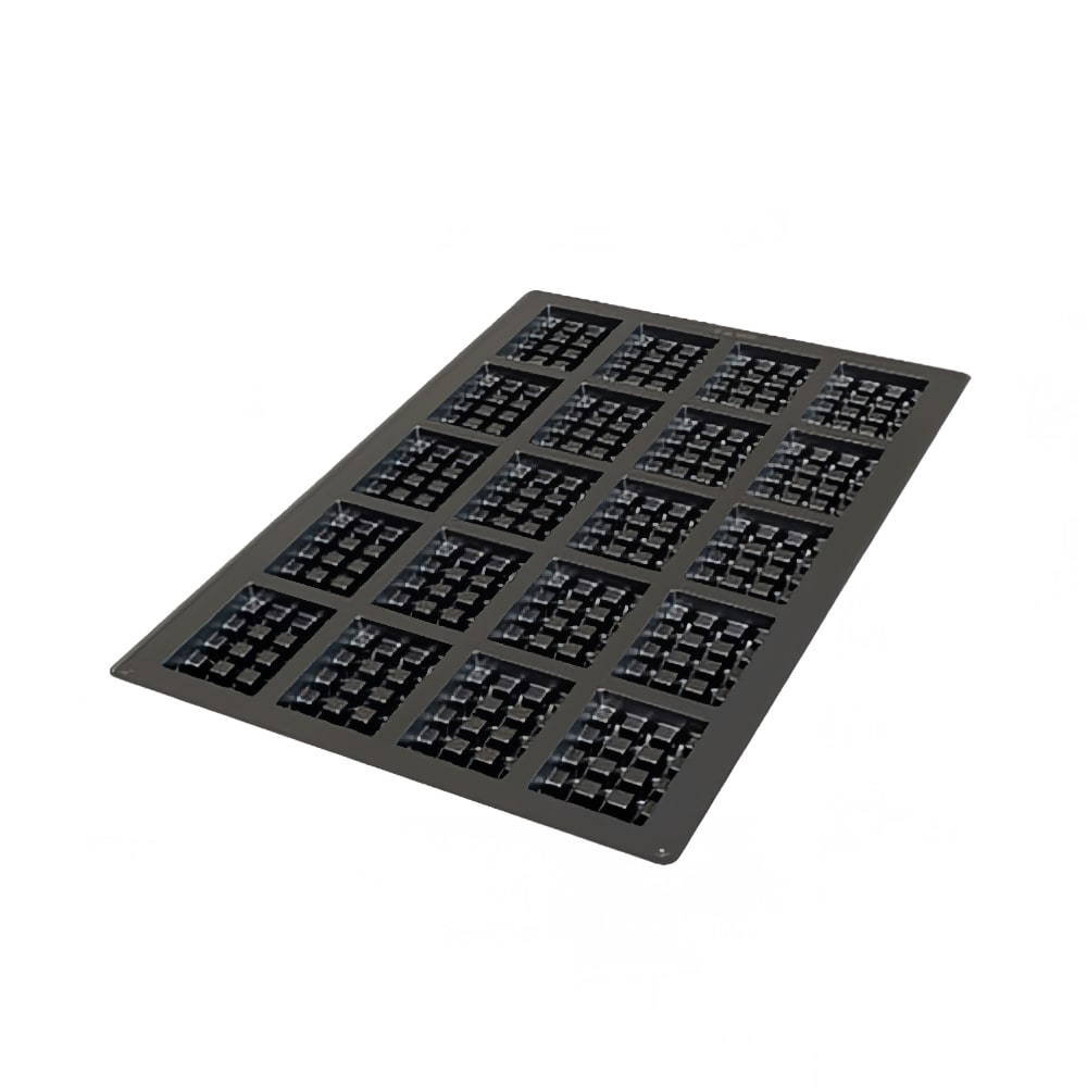 330-SQ052 Square Waffle Mold w/ 20 Sections - Silicone, Black