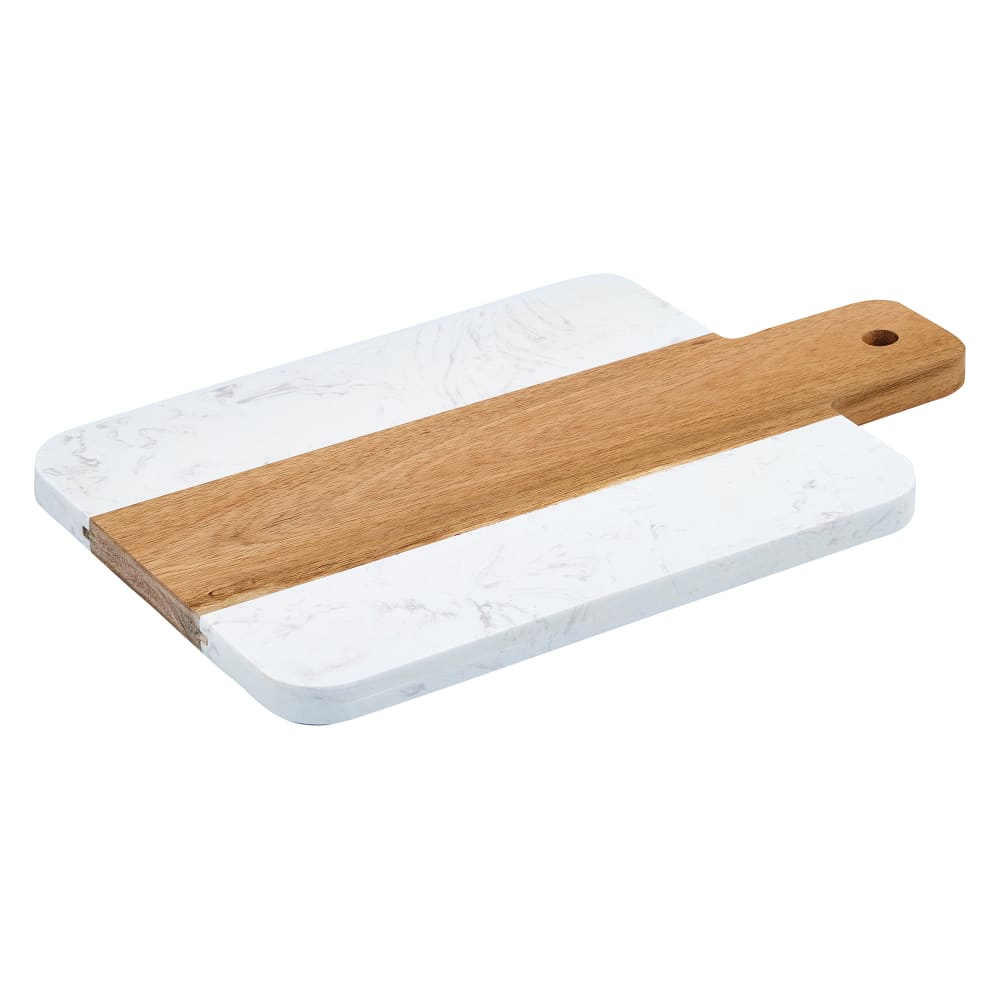 080-SBMW117 Rectangular Serving Board - 11 1/8" x 7 1/4", Acacia Wood/White Marble