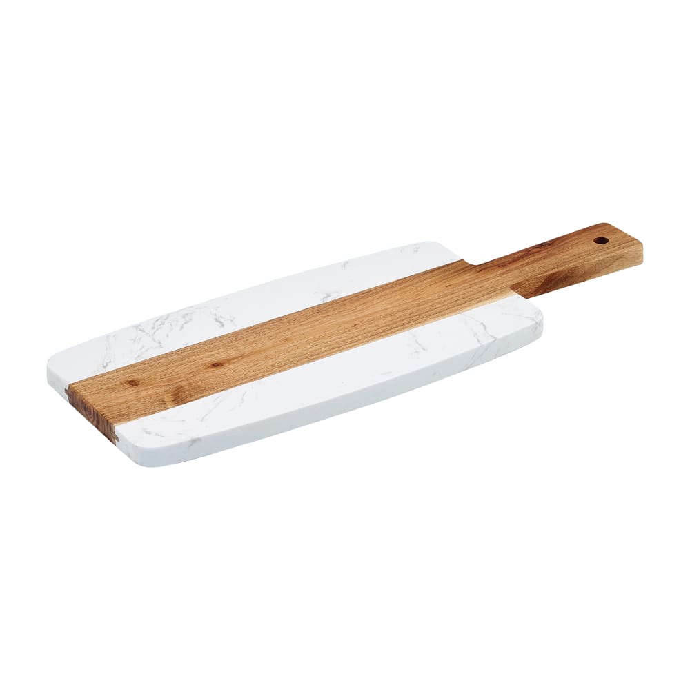 080-SBMW156 Rectangular Serving Board - 15 1/2" x 6", Acacia Wood/White Marble