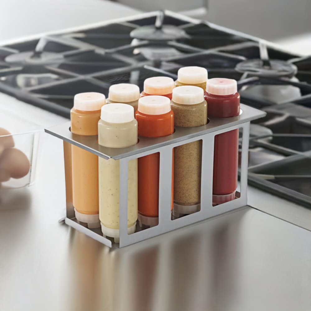 Server Squeeze Bottle Holder Set w/ 8 Bottles, Lids, Open Frame