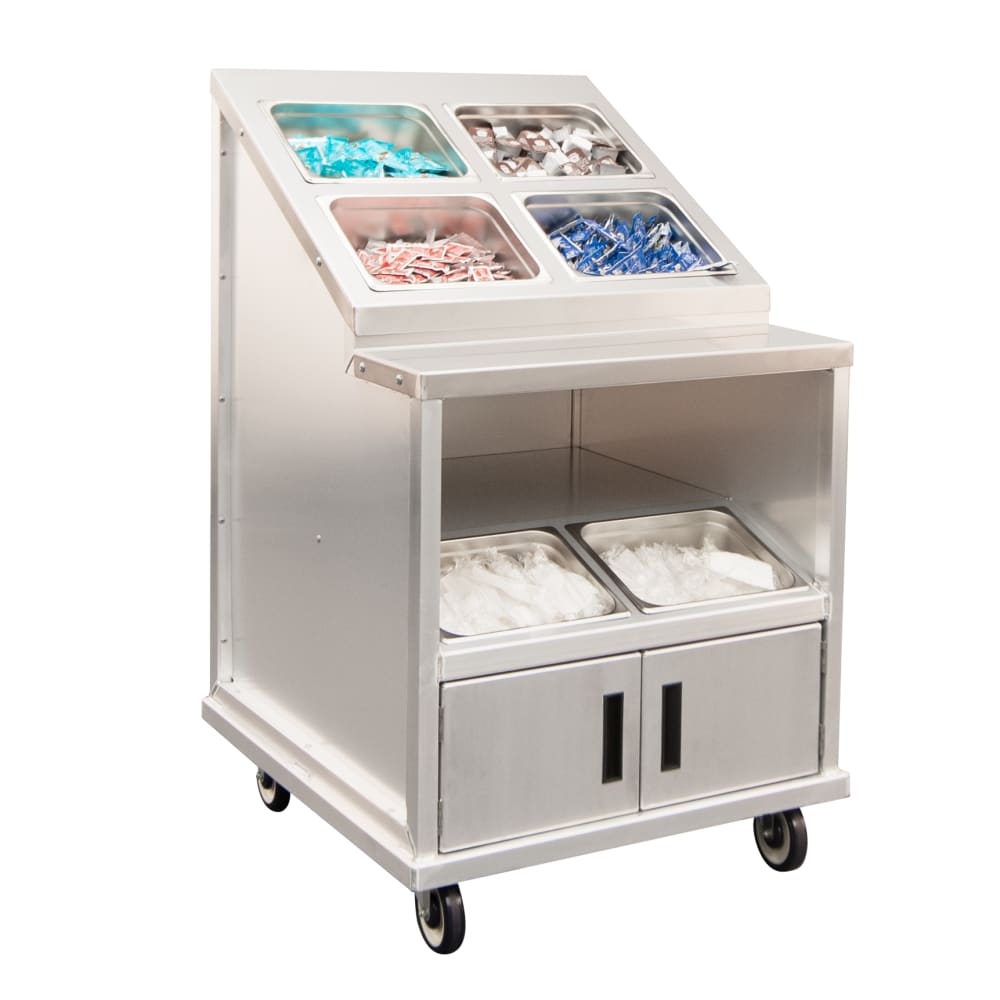 098-54084 Mobile Condiment Cart w/ (6) 1/2 size pans - 33 1/8" x 30 1/4" x 51 1/8"...