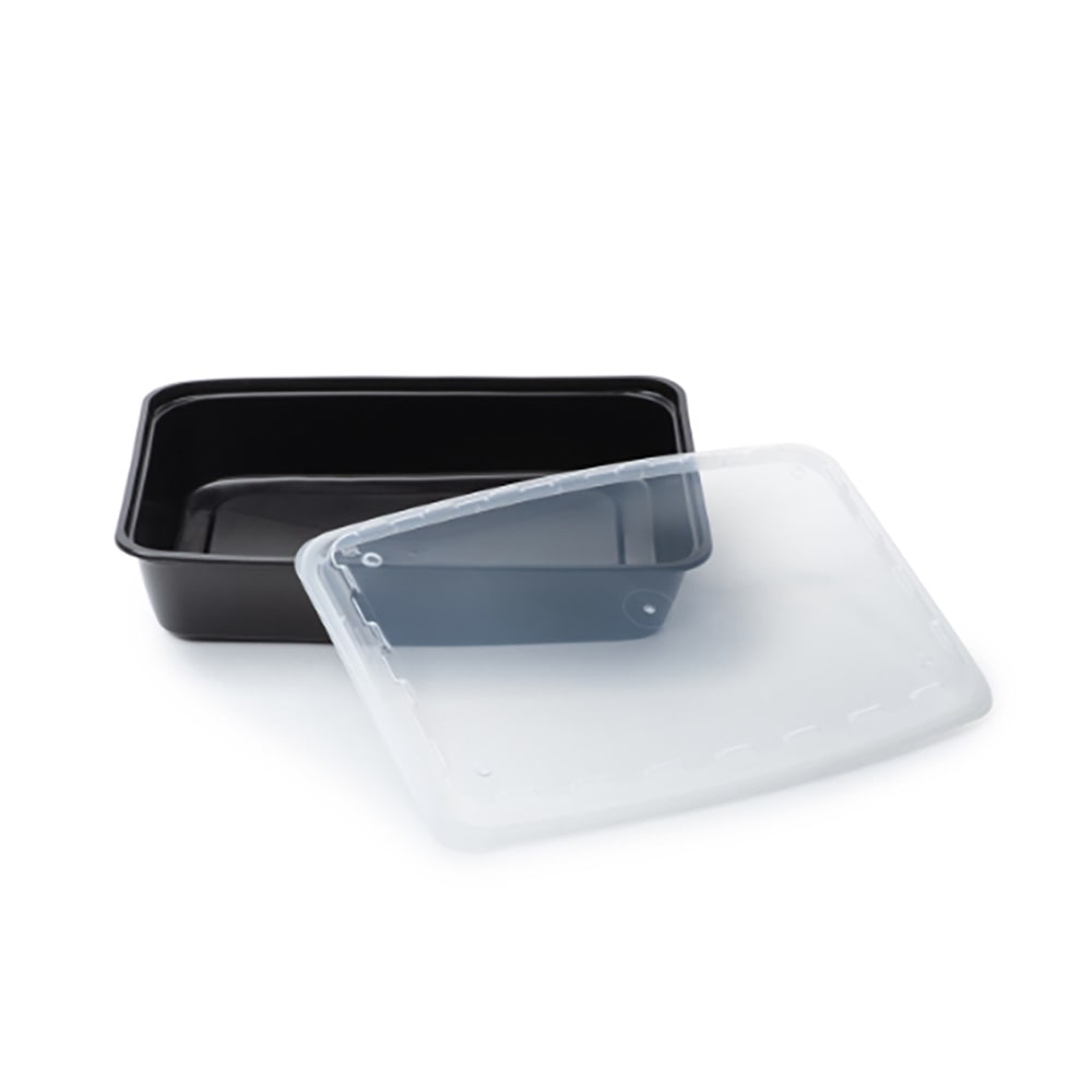 783-697456 84 oz Rectangular Container w/ Lid - Plastic, Black