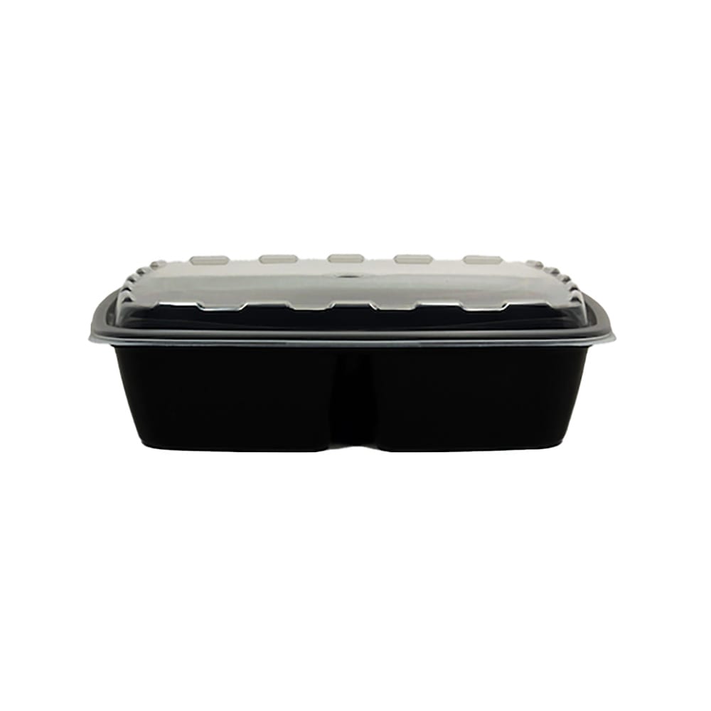 783-724282 48 oz Rectangular Container w/ (3) Compartments & Lid - Plastic, Black
