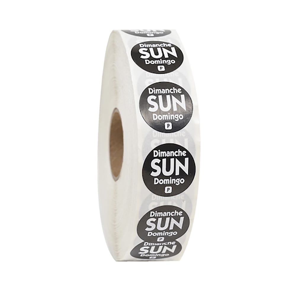 790-466872 3/4" Round Permanent Food Storage Label - Sunday, Black