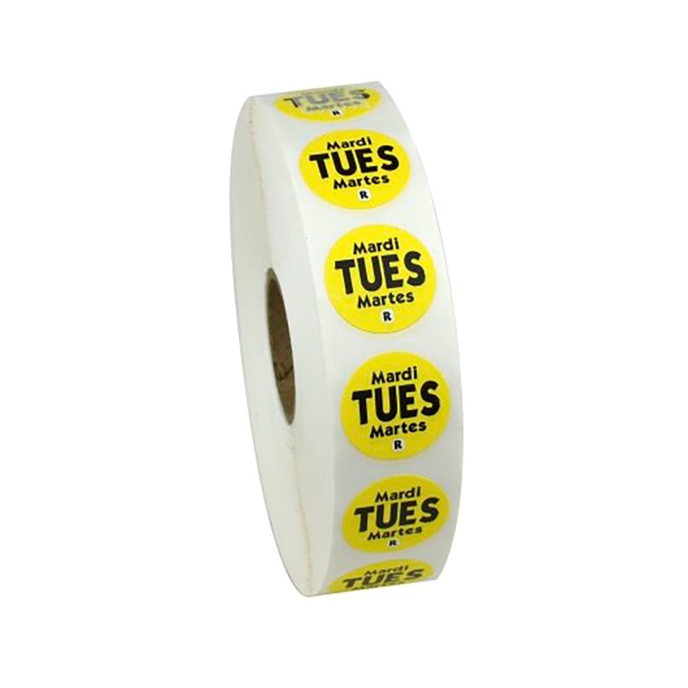 790-466882 3/4" Round Food Storage Label - Tuesday, Yellow