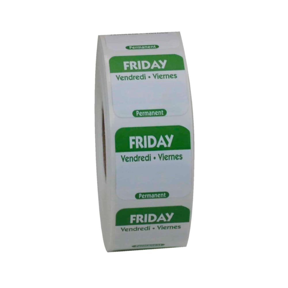 790-466877 Square Permanent Food Storage Label - 1" x 1", Friday, Green
