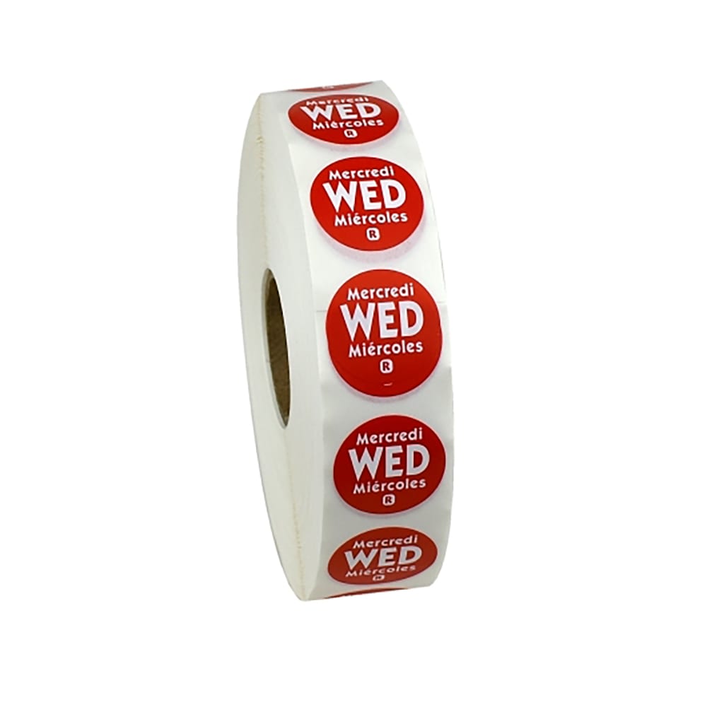 790-466883 3/4" Round Food Storage Label - Wednesday, Red