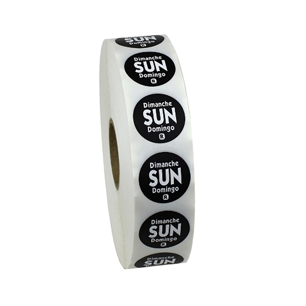 790-466887 3/4" Round Food Storage Label - Sunday, Black