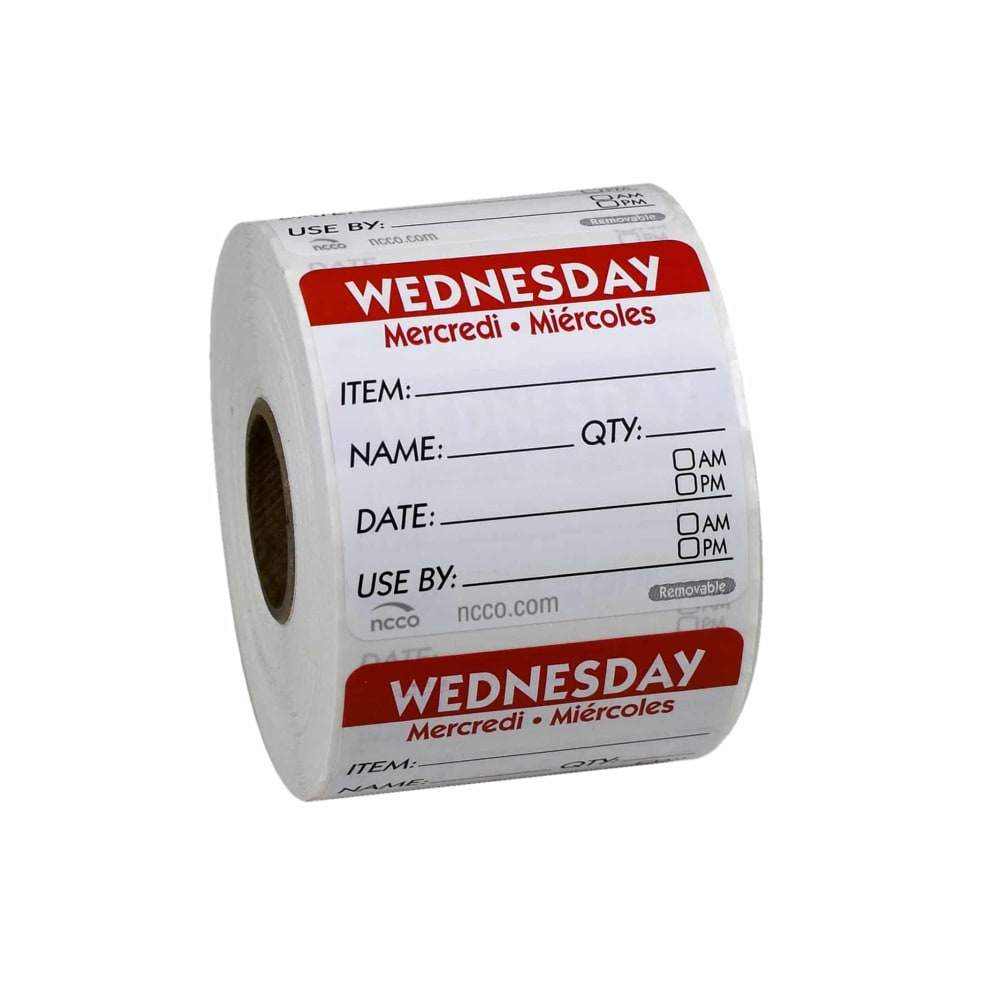 790-741984 Square Write On Food Storage Label - 2" x 2", Wednesday, Red