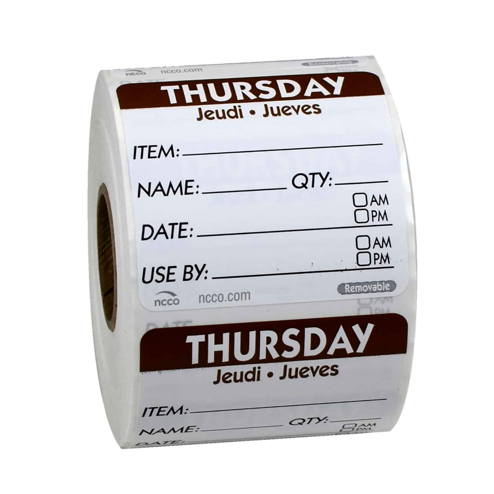 790-741985 Square Write On Food Storage Label - 2" x 2", Thursday, Brown