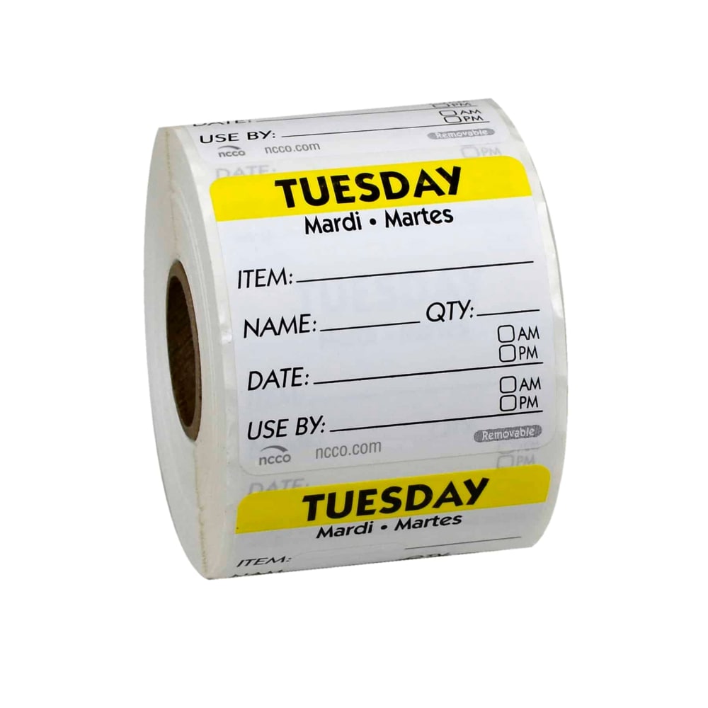 790-741983 Square Write On Food Storage Label - 2" x 2", Tuesday, Yellow