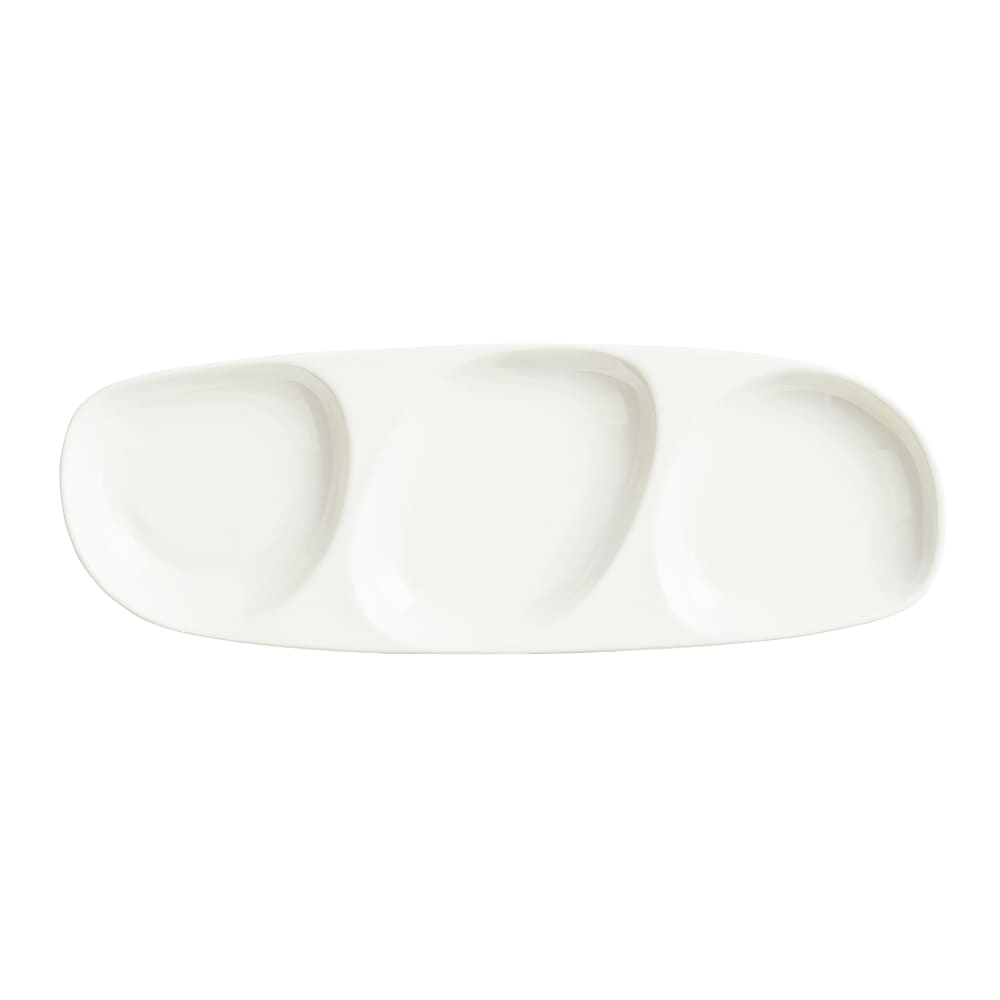024-905356914 13-1/2" x 4-3/4" Oblong Slenda Tray w/3 Compartments - Porcelain, White R...