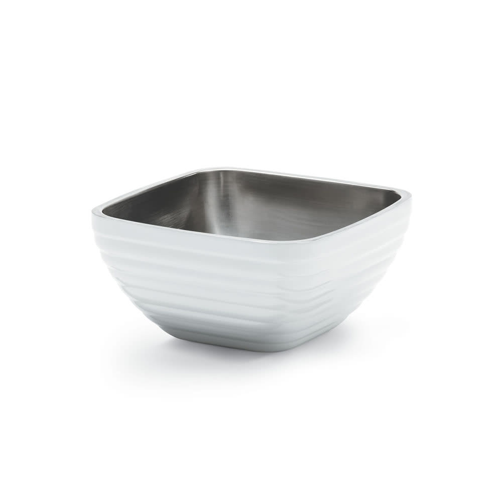 175-4763750 8 1/5 qt Square Insulated Bowl - Stainless, Pearl White